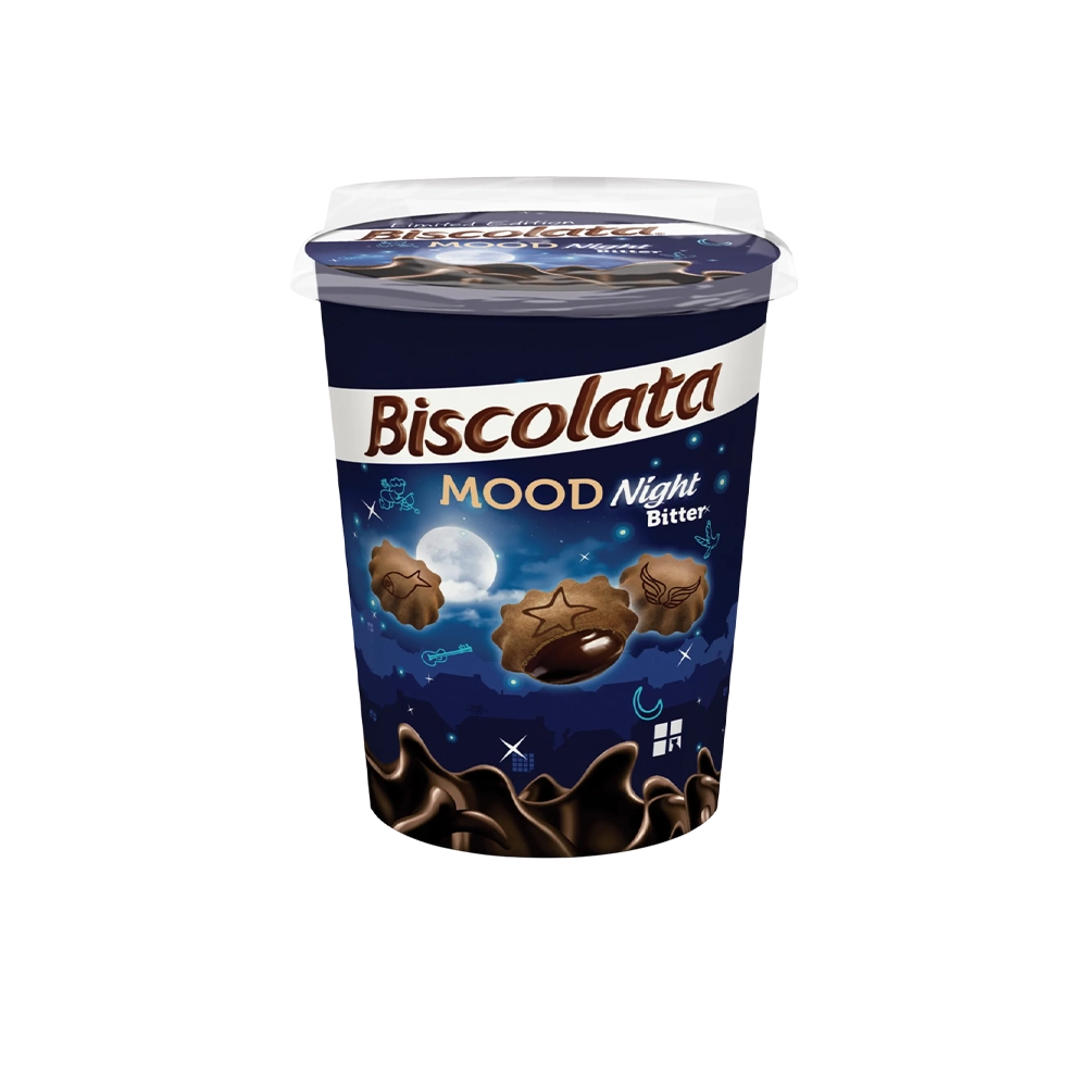 بيسکويت بيسکولاتا فانتزی ليوانی شکلاتی تلخ 125 گرم Biscolata مدل Mood Night Bitter