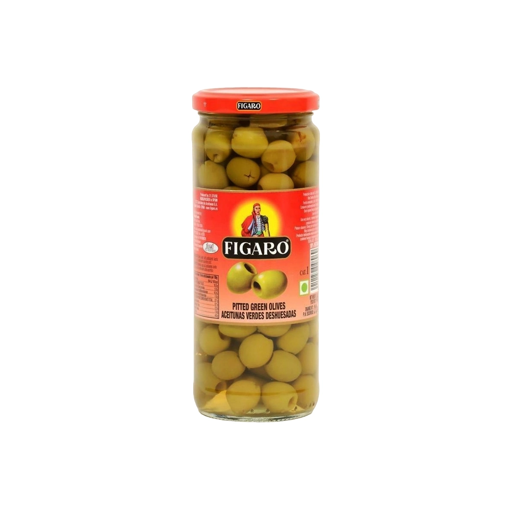 زيتون سبز بدون هسته فيگارو شيشه 340 گرم FIGARO مدل PITTED GREEN OLIVES