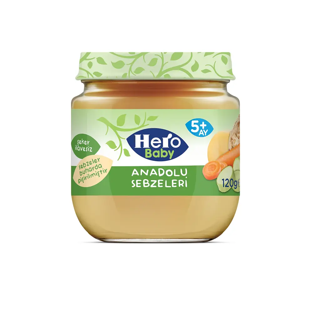 پوره هيرو بيبی سوپ کدو سبز سيب زمينی هويج برنج کرفس شيشه 120 گرم HERO BABY مدل Anadolu Sebzeleri پوره هيرو بيبی سوپ کدو سبز سيب زمينی هويج برنج کرفس شيشه 120 گرم HERO BABY مدل Anadolu Sebzeleri