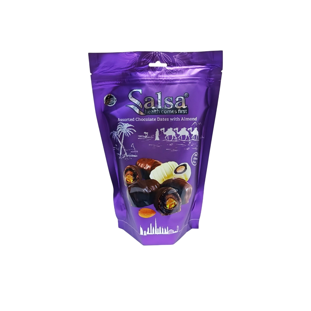 خرمای شکلاتی مخلوط سالسا با مغز بادام 250 گرم Salsa مدل Salsa Assorted Chocolate Dates with Almond خرمای شکلاتی مخلوط سالسا با مغز بادام 250 گرم Salsa مدل Salsa Assorted Chocolate Dates with Almond