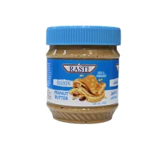 کره بادام زمينی مغزدار راستی RASTI قوطی 340 گرم مدل Crunchy